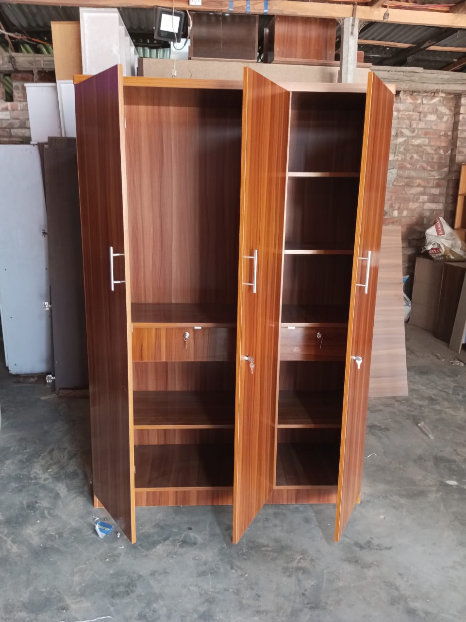 Picture of Timber Furniture Timber Furniture Medusa Engineered Wood Particle Board 3 Doors Almira with Inner Locker Drawer/Wardrobe 72/48