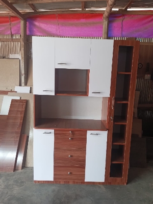 Picture of Timber Furniture Timber Furniture Multi-Purpose Storage Unit Crockery Cabinet Kitchen Storage Cabinet Display Rack, Oven Rack (Finish Color - White+Shanteak) - Kitchen Rack72/48