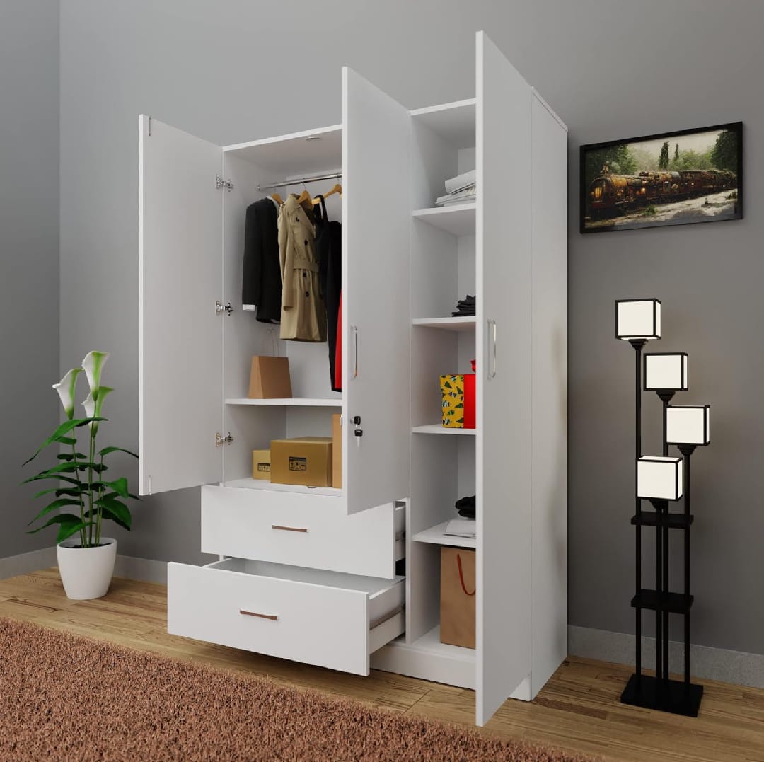 Picture of Timber Furniture Timber Furniture 3 Door Almira with Locker Drawer and Cloth storage shelf  Almari/Wardrobe 72/48