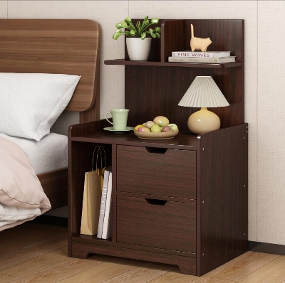 Picture of Timber Furniture Timber Furniture M07 Double Drawer Bed Side Table Nightstand Bedside Table Bedroom Simple Storage Cabinet 60X40X30CM - Chocolate
