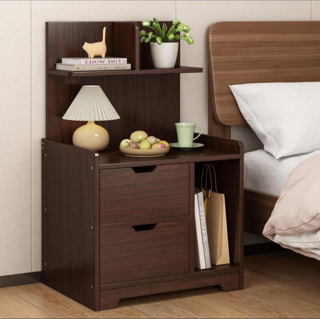 Picture of Timber Furniture Timber Furniture M07 Double Drawer Bed Side Table Nightstand Bedside Table Bedroom Simple Storage Cabinet 60X40X30CM - Chocolate