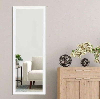Picture of Timber Furniture 48"x18" Natural Full Length Mirror Floor Mirror Wall Mounted Mirror Hanging Horizontally Vertically Modern Bedroom Mirror Dressing Mirror - White