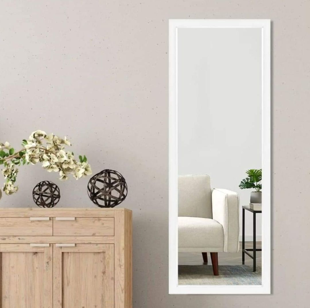 Picture of Timber Furniture 48"x18" Natural Full Length Mirror Floor Mirror Wall Mounted Mirror Hanging Horizontally Vertically Modern Bedroom Mirror Dressing Mirror - White