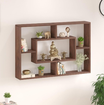 Picture of Timber Furniture Timber Furniture Engineered Wood Wall Decor Floating Shelf Display Rack Decorative Hall Décor for Living Room Home Furniture - Chocolate