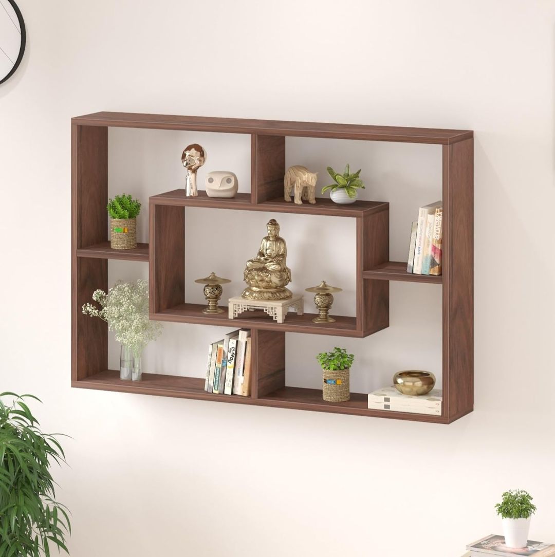 Picture of Timber Furniture Timber Furniture Engineered Wood Wall Decor Floating Shelf Display Rack Decorative Hall Décor for Living Room Home Furniture - Chocolate