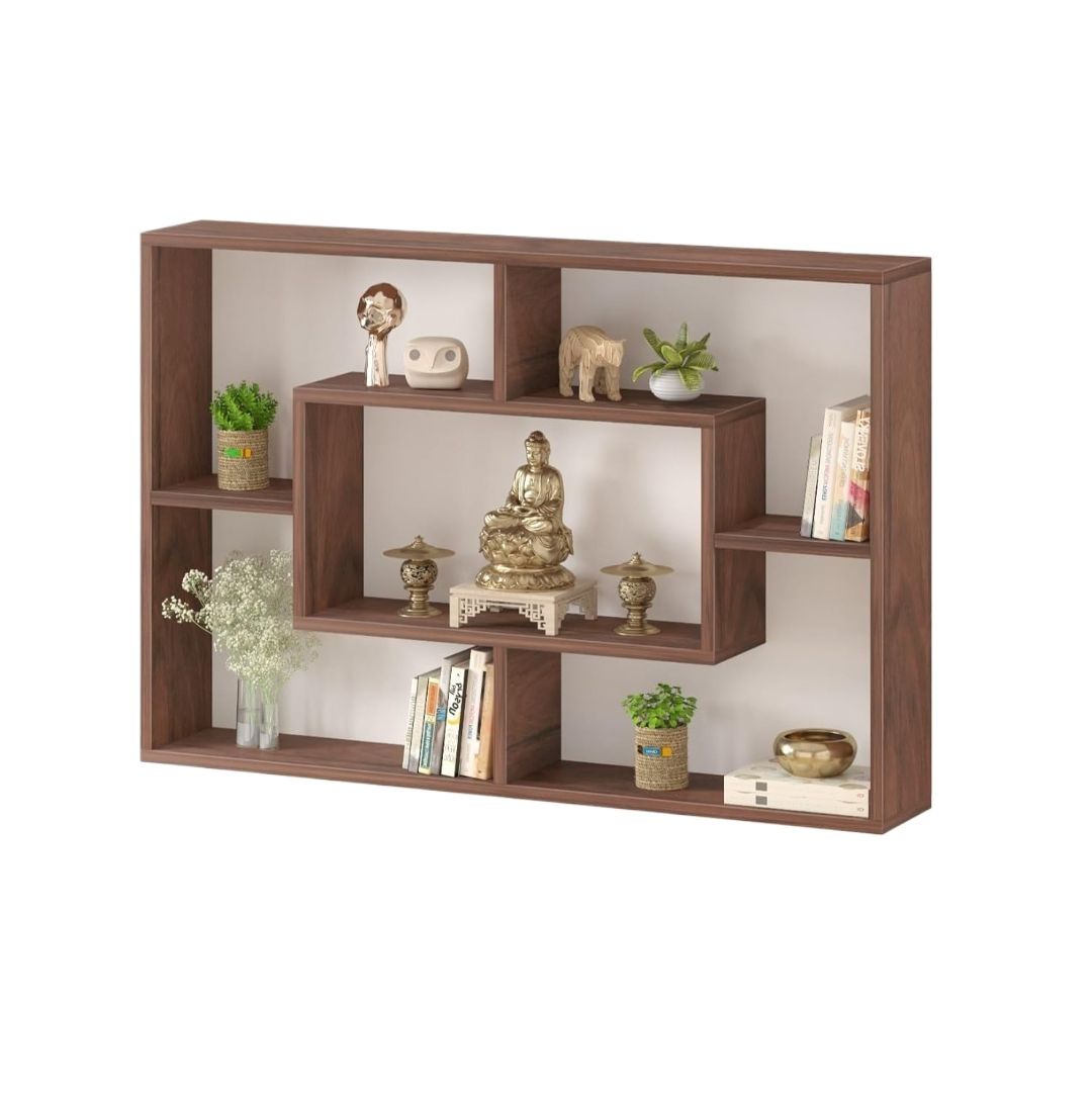 Picture of Timber Furniture Timber Furniture Engineered Wood Wall Decor Floating Shelf Display Rack Decorative Hall Décor for Living Room Home Furniture - Chocolate