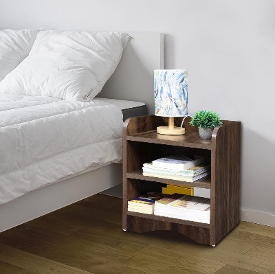 Picture of Timber Furniture Timber Furniture Wooden Side Table - Night Stand & End Table Organiser - 2 Tier Shelf DIY Space Saver Storage Organizer - Bedside Furniture for Bedroom,Living Room,Hallway - Chocolate