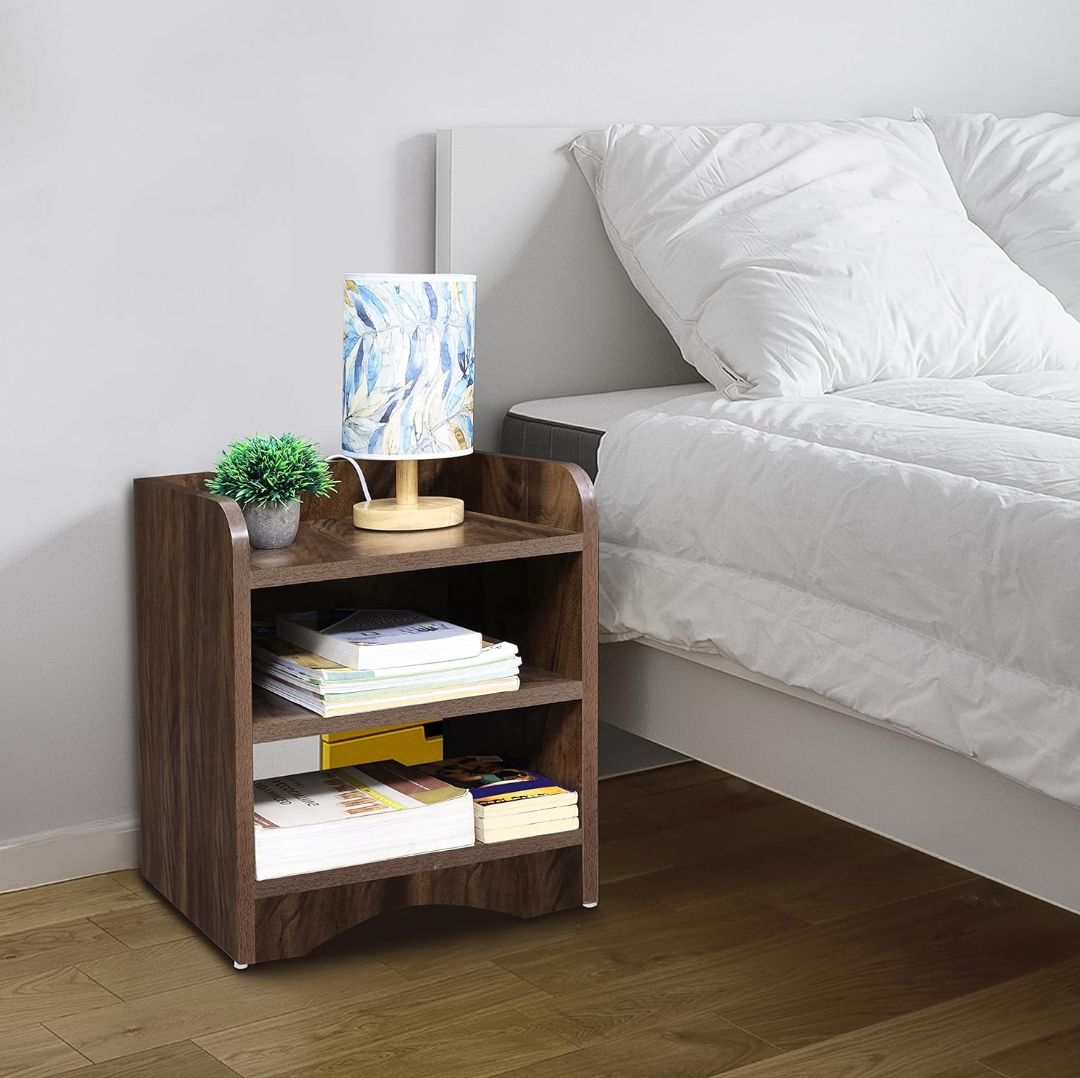 Picture of Timber Furniture Timber Furniture Wooden Side Table - Night Stand & End Table Organiser - 2 Tier Shelf DIY Space Saver Storage Organizer - Bedside Furniture for Bedroom,Living Room,Hallway - Chocolate
