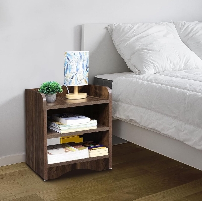 Picture of Timber Furniture Timber Furniture Wooden Side Table - Night Stand & End Table Organiser - 2 Tier Shelf DIY Space Saver Storage Organizer - Bedside Furniture for Bedroom,Living Room,Hallway - Chocolate