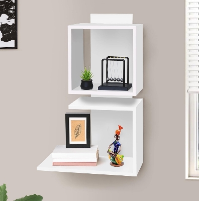 Picture of Timber Furniture Timber Furniture Wooden Wall Mounted Shelf - Open Wall Shelf - Floating Shelf/Showcase with Storage Racks - DIY Shelf Organizer for Wall Decoration Living Room Decor & Office - White