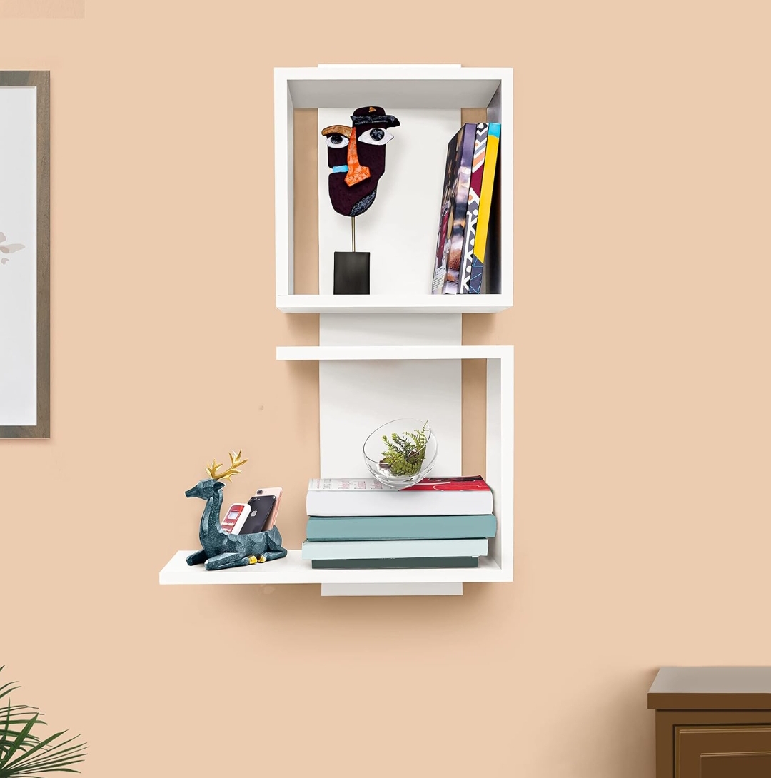 Picture of Timber Furniture Timber Furniture Wooden Wall Mounted Shelf - Open Wall Shelf - Floating Shelf/Showcase with Storage Racks - DIY Shelf Organizer for Wall Decoration Living Room Decor & Office - White
