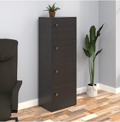 Picture of Timber Furniture Timber Furniture Engineered Wood 4 Shelf Book Case | Book Cabinet with 4 Level Storage - Black