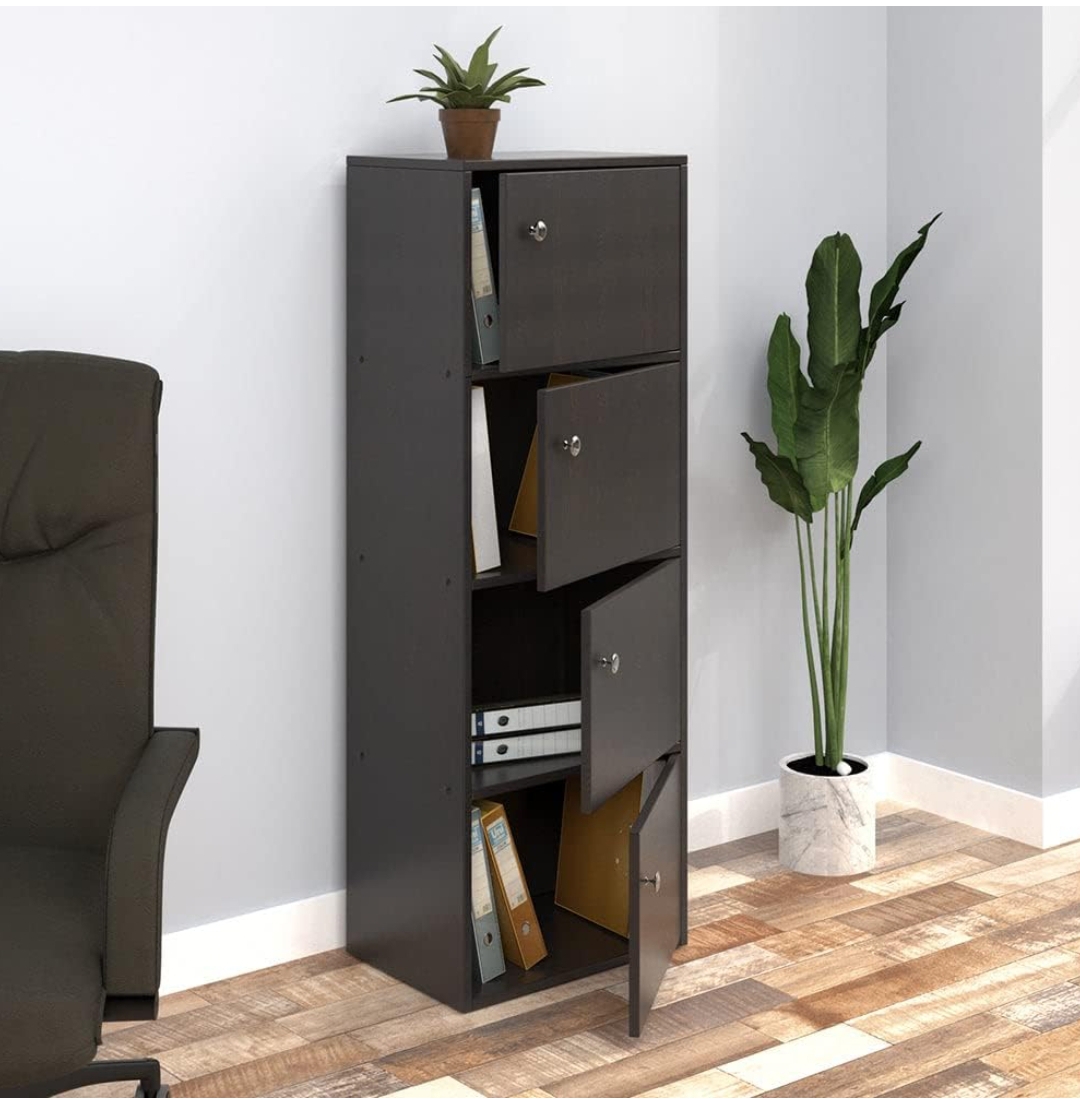 Picture of Timber Furniture Timber Furniture Engineered Wood 4 Shelf Book Case | Book Cabinet with 4 Level Storage - Black