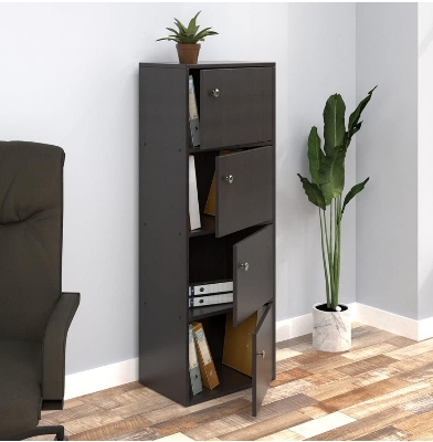 Picture of Timber Furniture Timber Furniture Engineered Wood 4 Shelf Book Case | Book Cabinet with 4 Level Storage - Black