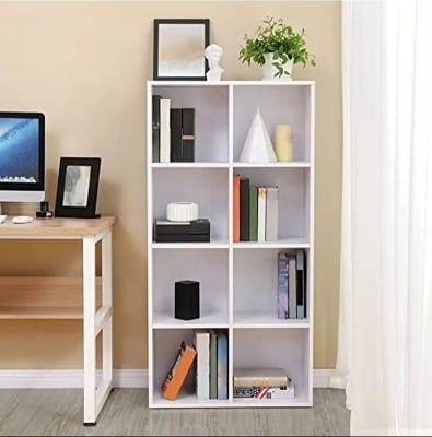 Picture of Timber Furniture Timber Furniture  8 Shelf Engineered Wood Bookshelf Storage Organizer Furniture for Living Room, Kitchen Office or Home Use Open Cube Cabinet - White