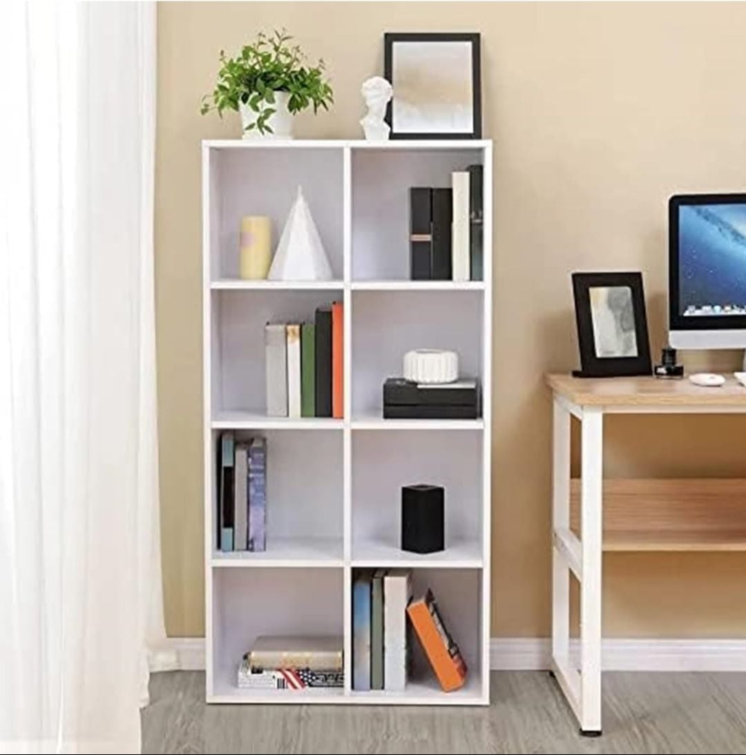 Picture of Timber Furniture Timber Furniture  8 Shelf Engineered Wood Bookshelf Storage Organizer Furniture for Living Room, Kitchen Office or Home Use Open Cube Cabinet - White