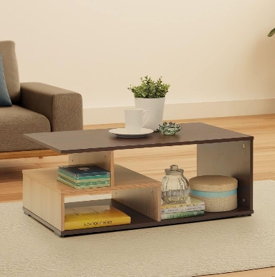 Picture of Timber Furniture Engineered Wood Coffee Table (Gold Cherry) | Center Table for Living Room in Suede Finish | 1 Surface Top, 2 Shelves - Chocolate