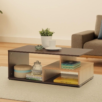 Picture of Timber Furniture Engineered Wood Coffee Table (Gold Cherry) | Center Table for Living Room in Suede Finish | 1 Surface Top, 2 Shelves - Chocolate