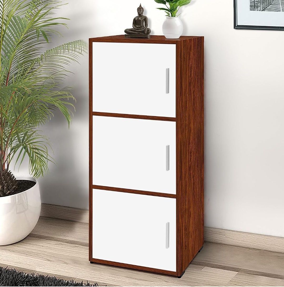 Picture of Timber Furniture Timber Furniture 3 Tier Engineered Wood DIY Storage Cabinet for Living Room with Magnetic Door, Space Saving Furniture for Home, Kitchen - Chocolate