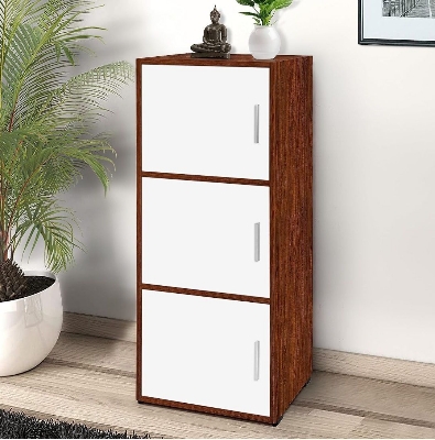 Picture of Timber Furniture Timber Furniture 3 Tier Engineered Wood DIY Storage Cabinet for Living Room with Magnetic Door, Space Saving Furniture for Home, Kitchen - Chocolate