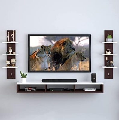 Picture of Timber Furniture Wall Mount Tv Entertainment Unit/with Set Top Box Stand and Wall Shelf,Living Room 32 INCH TV Engineered Wood - Chocolate