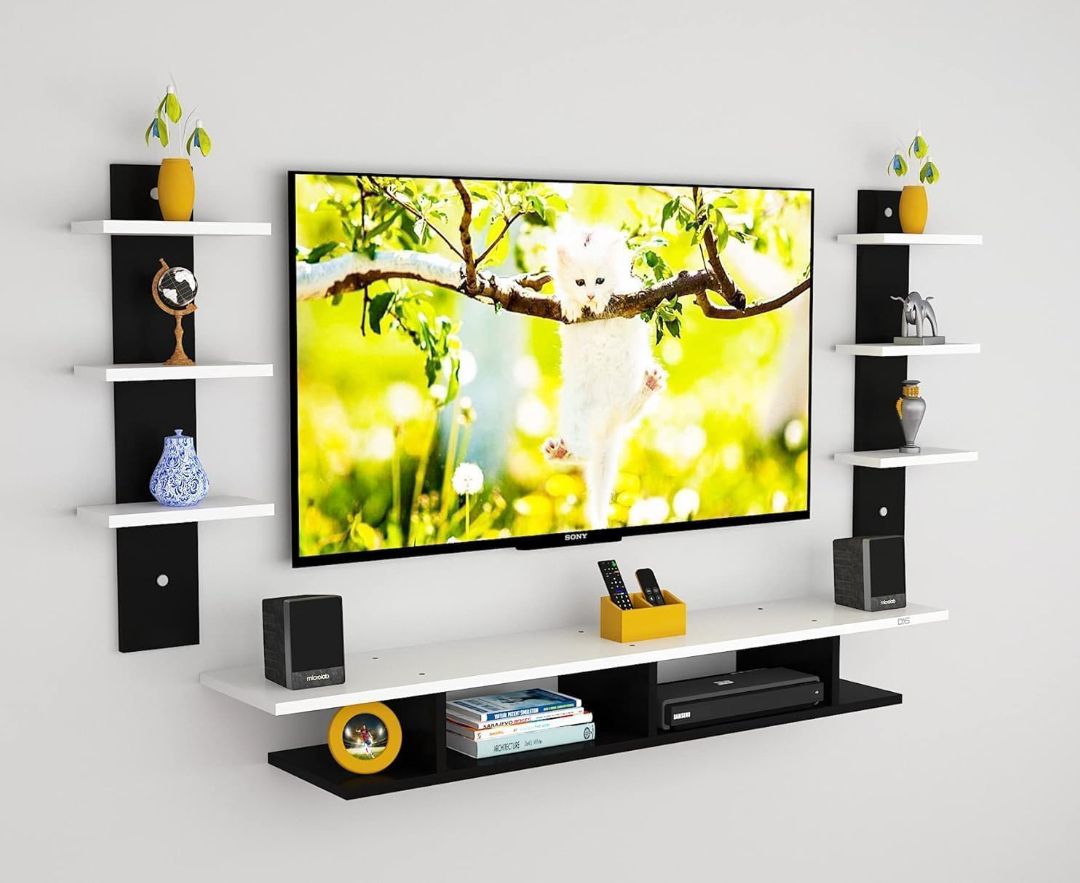Picture of Timber Furniture Wall Mount Tv Entertainment Unit/with Set Top Box Stand and Wall Shelf,Living Room 32 INCH TV Engineered Wood - Chocolate