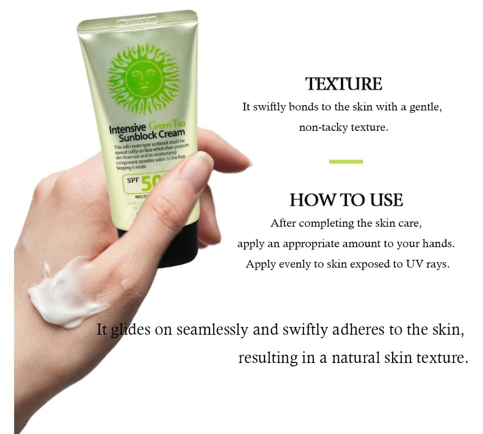 Picture of 3W Clinic Intensive Green Tea Sunblock Cream SPF 50+PA+++ 70ml | Korea