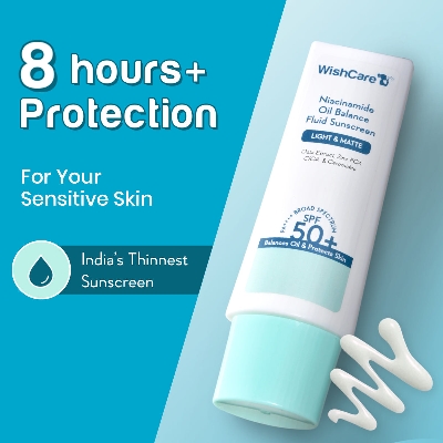Picture of WishCare 5% Niacinamide Oil Balance Fluid Sunscreen SPF 50 PA++++ - Light & Matte Sunscreen for Oily Skin with Broad Spectrum Protection & No White Cast - 50g