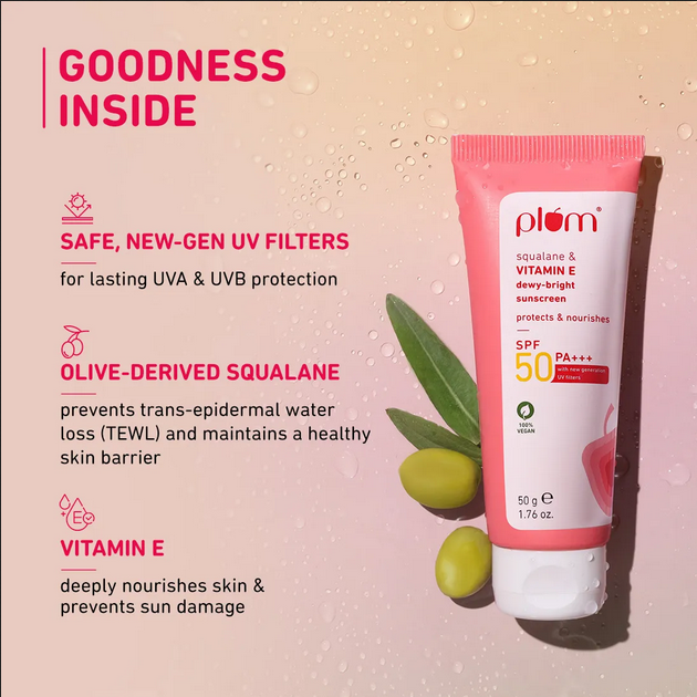 Picture of Plum Squalane & Vitamin E Dewy-Bright Sunscreen SPF 50 PA+++ 50gm
