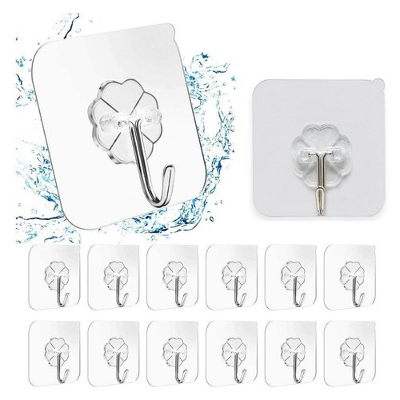 Picture of 6 pcs Durable PVC Stainless Steel Transparent Adhesive Sticky Wall Hook Brushed silver sticky hook