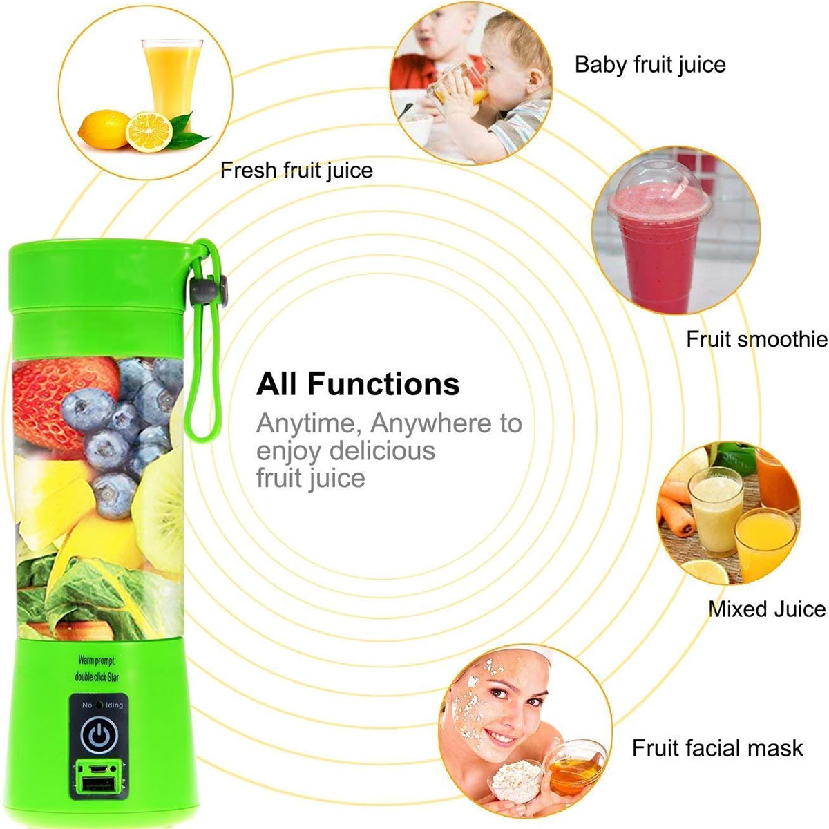 Picture of Portable Rechargeable USB Blender no-load 22000 RPM / min Operating current: 10-12A and 380mL food grade pp
