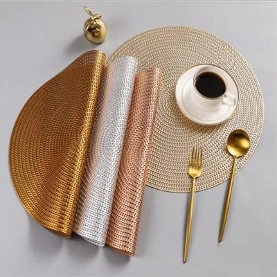Picture of Gold Placemats and Coaster Sets PVC Round Dining Table Mats