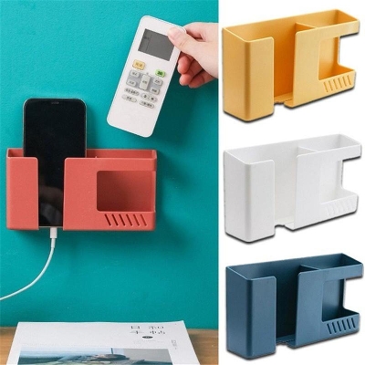 Picture of Wall Phone Holder For Phone Mounted Storage Box Remote Control Storage Organizer Case For Air Conditioner TV Mobile Stand Rack