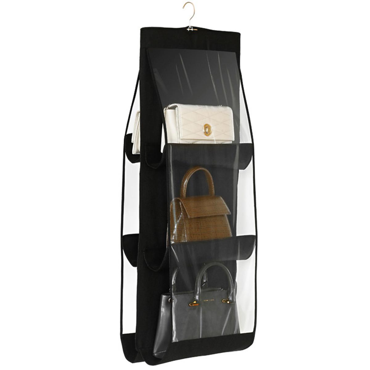 Picture of 6 Pocket Foldable Hanging Bag 3 Layers Folding Shelf Bag Purse Handbag Organizer Door Sundry Pocket Hanger Storage Closet Hanger