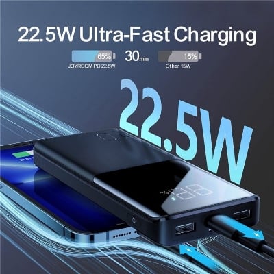 Picture of JOYROOM 10,000mAh Power Bank 22.5W with LED Display Monitoring (JR-QP191) - Black