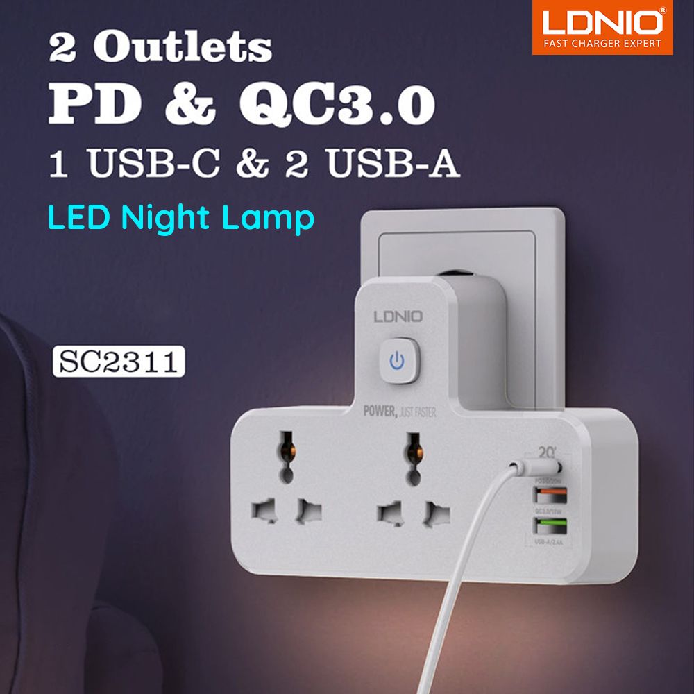 Picture of LDNIO SC2311 20W 3-Port USB Charger Extension Power Strip - White