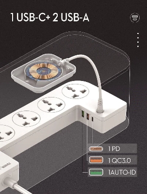 Picture of LDNIO SCW5354 Organizing Power Strip Box 15W Wireless Charger with 20W PD+QC output - Grey