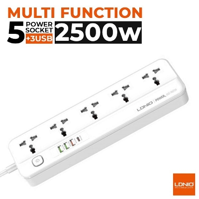 Picture of LDNIO SC5415 Power Strips 5 Way Outlet with USB Ports Universal Extension Power Socket - White