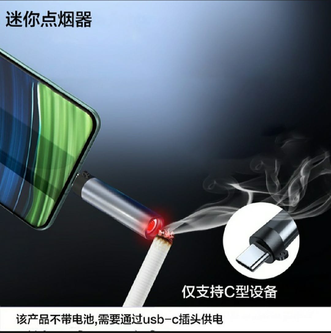 Picture of Usb-C Mini Lighter Tungsten Wire No Flame Blow Ignition Travel Safe Tool