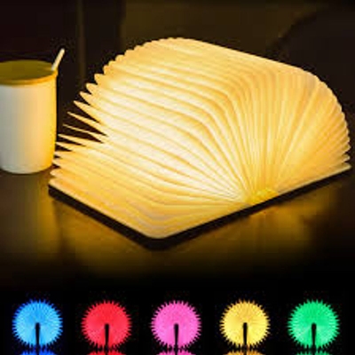 Picture of 3D LED Magic Book Night Light – RGB 5 Colors, USB Rechargeable Folding Wooden Table Lamp for Home & Desk Decoration