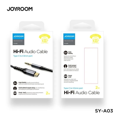 Picture of Joyroom SY-A03 Type-C To3.5mm Port Audio Cable 2M – Black Color