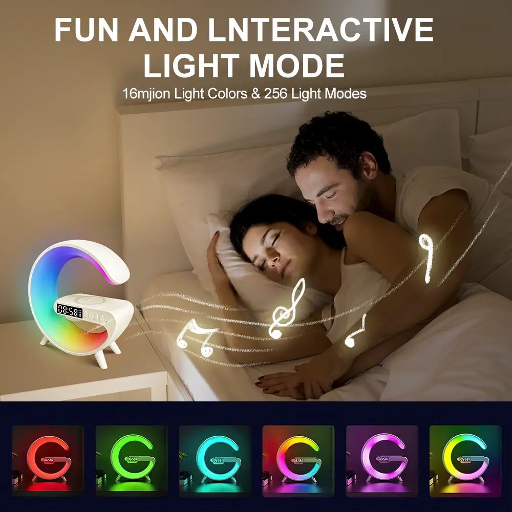 Picture of Smart G Lamp Bluetooth Speaker Wireless Charger RGB Alarm Clock Night Light - Apricot