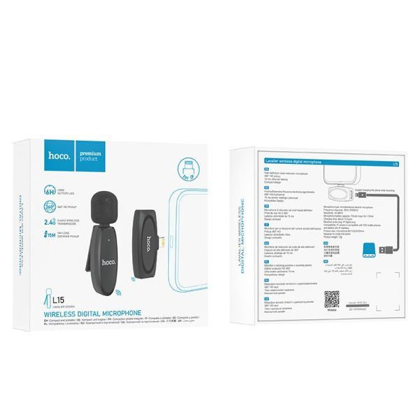 Picture of Hoco L15 Lightning Lavalier Wireless Microphone (For IPhone) - Black