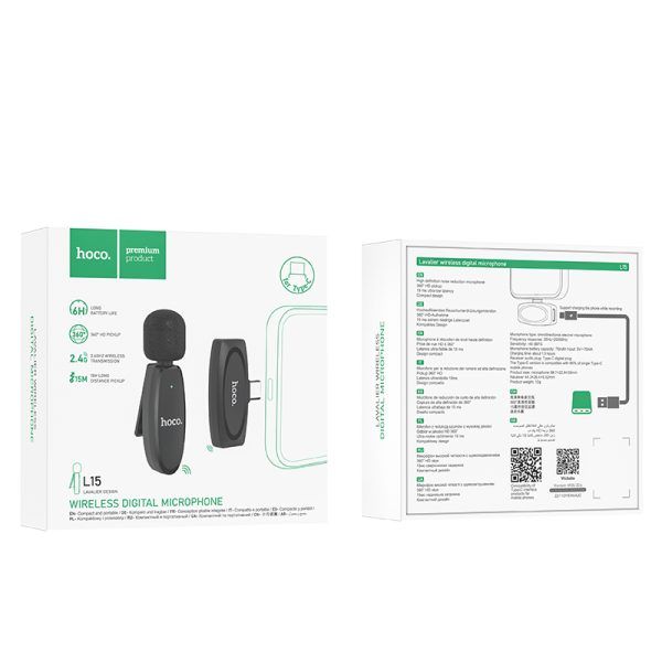 Picture of Hoco L15 Type-C Lavalier Wireless Microphone (For Android) - Black