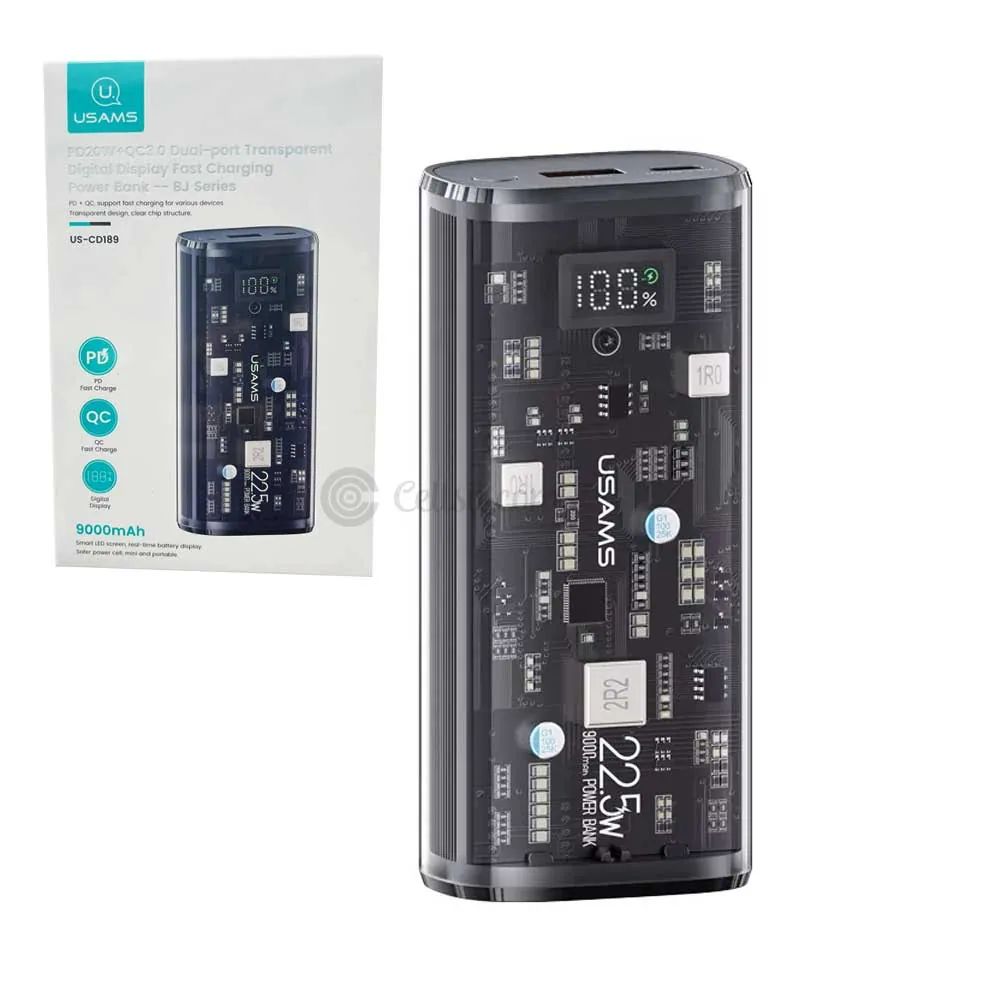 Picture of USAMS US-CD189 PD+QC 22.5W Transparent 9000mAh Power Bank(1year replacement warranty) - Black