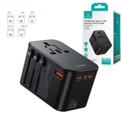 Picture of USAMS US-CC199 T62 65W Dual Type C USB Universal Travel Charger(1 year replacement warranty) - Black