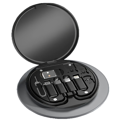 Picture of Multifunctional Data Cable Conversion Head Portable Storage Box, Multi-Type Charging Line Convertor USB Type C Adapter Tool Contains Card Slot Tray Eject Pin, Phone Holder - Black