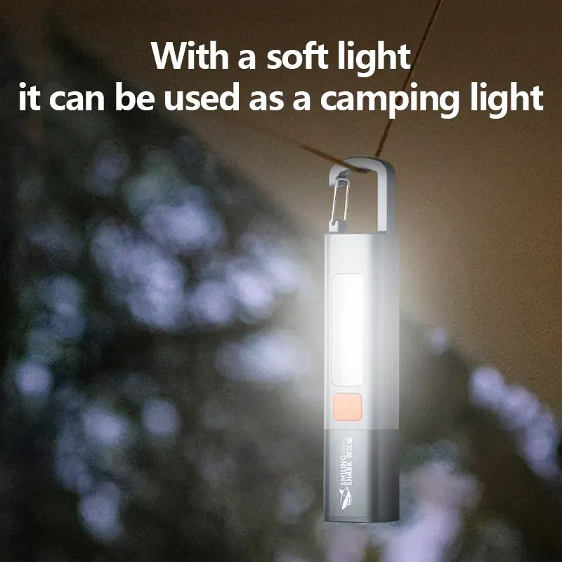 Picture of Smiling Shark SD1023 LED Multifunctional Flashlight with Hook Camping Light USB Rechargeable Zoomable - Grey
