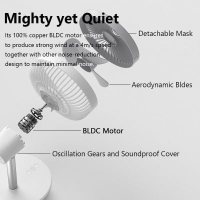 Picture of JISULIFE FA13P Oscillating Extendable Desk Fan 8000mAh (New Upgraded)(2 years replacement warranty)