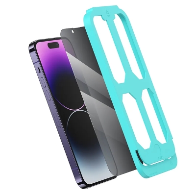 Picture of USAMS US-BH833 Anti-spy HD Tempered Glass Privacy Screen Protector with Installation Tool for iPhone 14Pro - Black